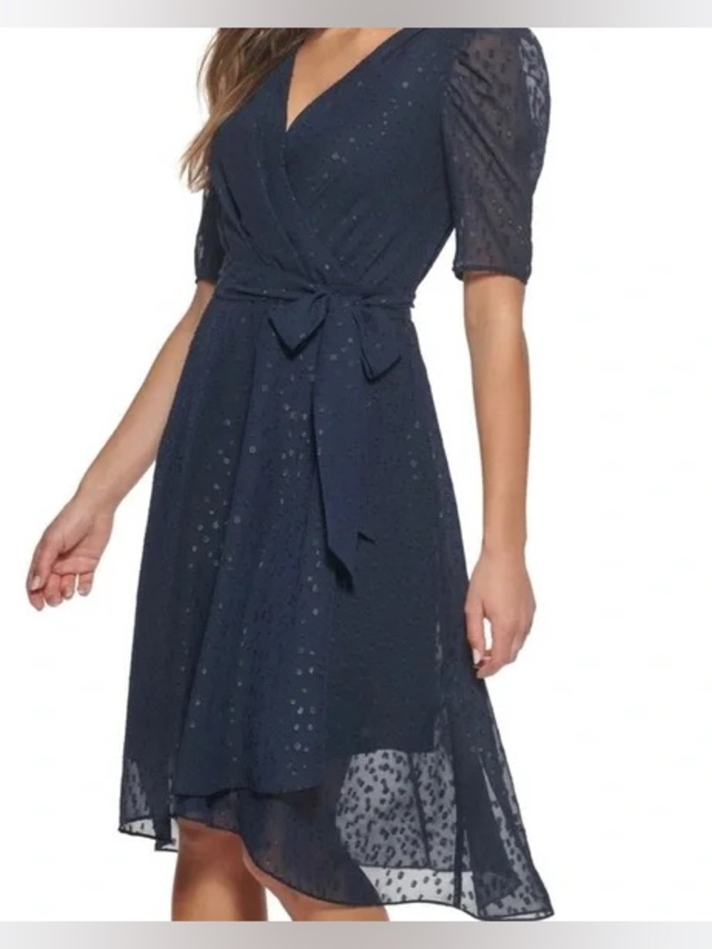 NWT Tommy Hilfiger Navy w/ Silver Dot Print Wrap Mini Dress with Tie Belt Sz 4